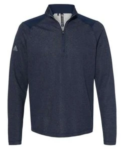 Adidas Men's Heathered Quarter-Zip Pullover With Colorblocked Shoulders -Bulkthreads store 134617685.