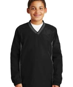 Sport-Tek Youth Tipped V-Neck Raglan Wind Shirt YST62 73 Sport-Tek Youth Tipped V-Neck Raglan Wind Shirt YST62 -Bulkthreads store 151349599