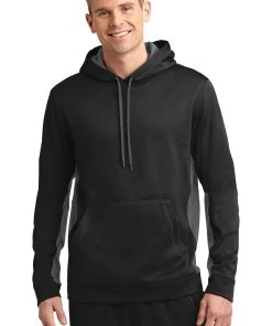 Sport-Tek Men's Sport-Wick Fleece Colorblock Hooded Pullover