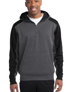 Sport-Tek Men's Tech Fleece Colorblock 1/4-Zip Hooded Sweatshirt