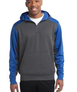 Sport-Tek Men's Tech Fleece Colorblock 1/4-Zip Hooded Sweatshirt -Bulkthreads store 85123324