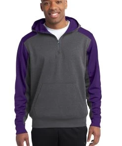Sport-Tek Men's Tech Fleece Colorblock 1/4-Zip Hooded Sweatshirt -Bulkthreads store 85123444