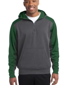 Sport-Tek Men's Tech Fleece Colorblock 1/4-Zip Hooded Sweatshirt -Bulkthreads store 85123764