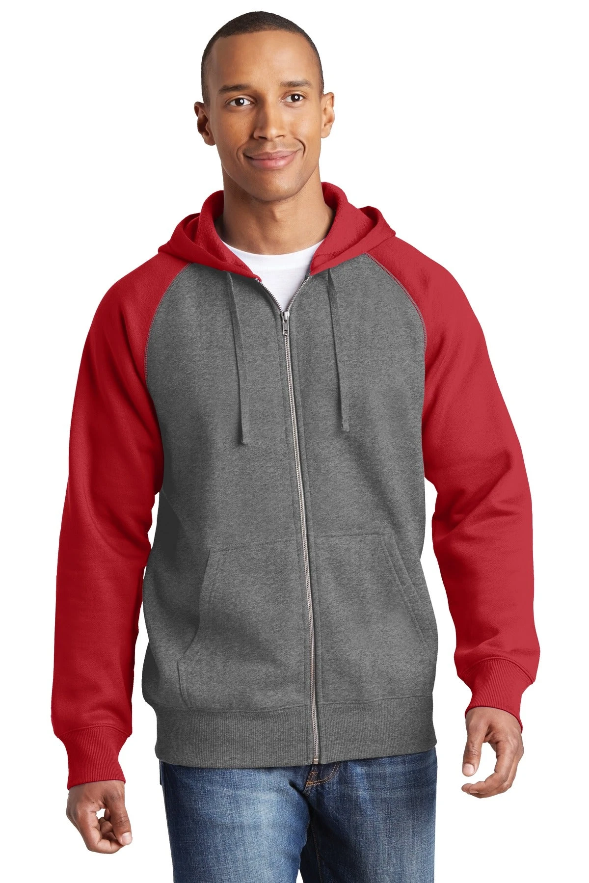 Sport-Tek Men's Raglan Colorblock Full-Zip Hooded Fleece Jacket 2 Sport-Tek Men's Raglan Colorblock Full-Zip Hooded Fleece Jacket - Image 2