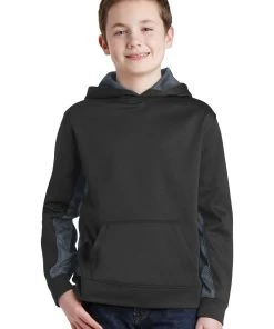 Sport-Tek Youth Sport-Wick CamoHex Fleece Colorblock Hooded Pullover YST239 -Bulkthreads store 85195969