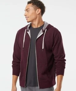 Independent Trading Co. Men's Heathered French Terry Full-Zip Hooded Sweatshirt