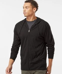 Independent Trading Co. Men's Lightweight Jersey Full-Zip Hooded T-Shirt