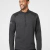 Adidas Men's Heathered Quarter-Zip Pullover With Colorblocked Shoulders