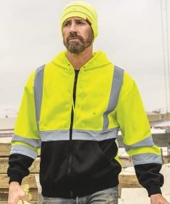 Kishigo Men's Hi-Vis Full-Zip Hooded Sweatshirt